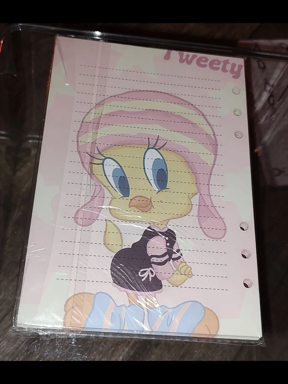 Tweety Lined A5 Notebook Refill Paper with Pink Hat Design